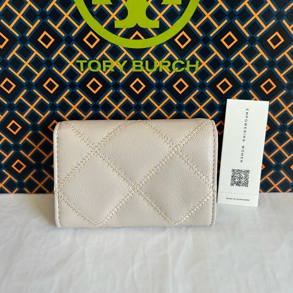 Tory Burch Willa Card Case Brie Gold White Cream